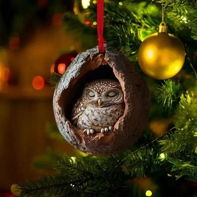 Uplifted Finds Acrylic Forest Friends In Tree Trunk Ornaments   Cute Animal Festive Hanging Pendants ms11697