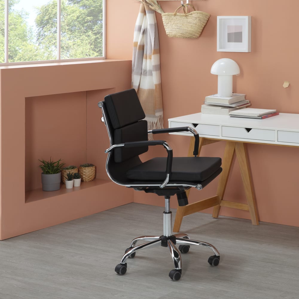HOMN Fauteuil de bureau inclinable noir, cuir synthétique Noir 63x95x55cm