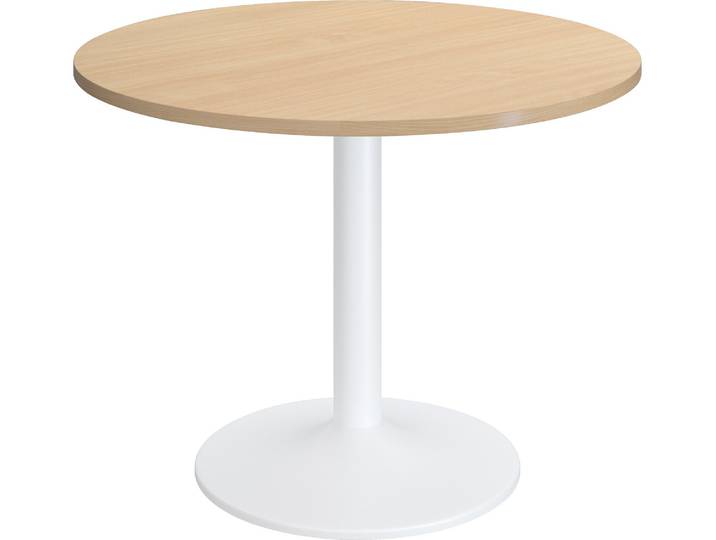 Table ronde Excellens plateau D 100 cm hêtre - 4 personnes - pied métal tulipe blanc RAL 9003 - - Bruneau