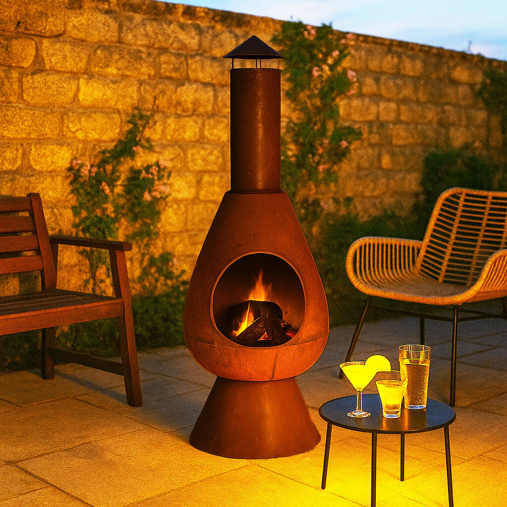 Borough Wharf Oval Steel Wood Burning Chimnea Brown 110cm H X 40cm W X 40cm D