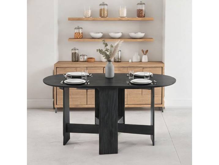Table à manger pliante en mélamine de bois forme ovale noir 163x80x75 cm pour - Negro Melamina de Madera 163 x 80 x 75 cm Ref