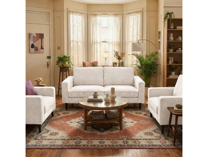 Livetastic 3-Sitzer-Sofa, Creme, Metall, 188x85x92 cm, Stoffauswahl, Hocker erhältlich, Rücken echt, Wohnzimmer, Sofas & Couches, Sofas, 3-Sitzer Sofas