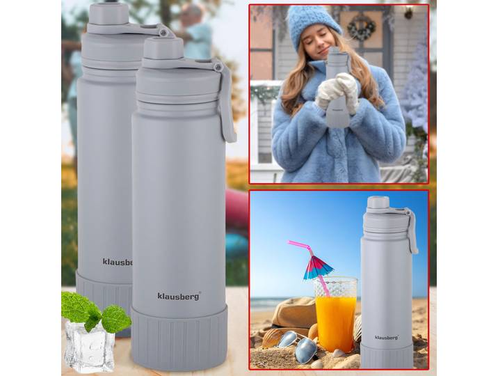 2er-Set Doppelwandiger Thermobecher, 720ml, grau