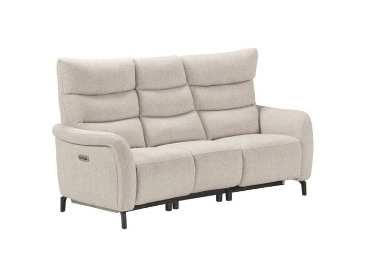 Canapé 3P relax électrique avec tablette centrale tissu beige chiné - VARENNE