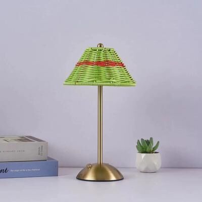 Uplifted Finds Retro Rattan Woven LED Desk Lamp Rechargeable Touch Control Bedside Table Light For Home Guesthouse Decor green
