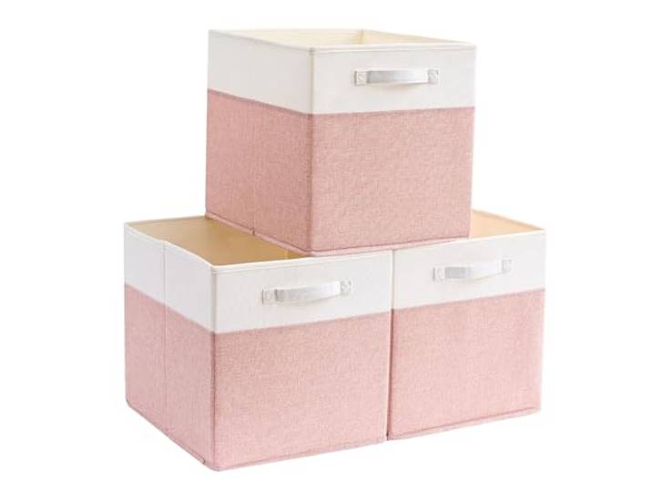 Mangata Boîte de rangement 33 x 33 x 33 cm\, paniers de rangement en tissu infroissable pour Kallax\, paniers à vêtements\, paniers\, coffres\, jouets (3 pièces\, rose/beige blanc)