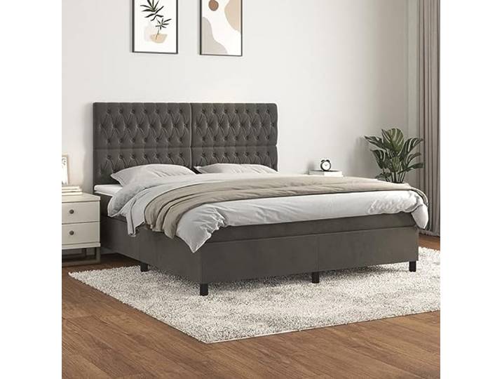 RJPLMFV Lattenrost, Matratze, Dunkelgrau, 180 x 200 cm, Velours Kopfteil verstellbar, Taschenfedern, mittelharte Unterstützung, weicher Matratzenschutz