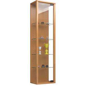 VCM Glasvitrine Stano Mini, hängend, mit LED-Beleuchtung, 4 Fachböden, 33 x 115 x 18cm, buche