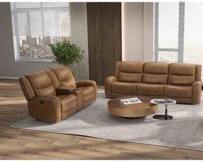 Esofastore Brown Top Grain Leather Comfortable Manual Recliner Living Room Set