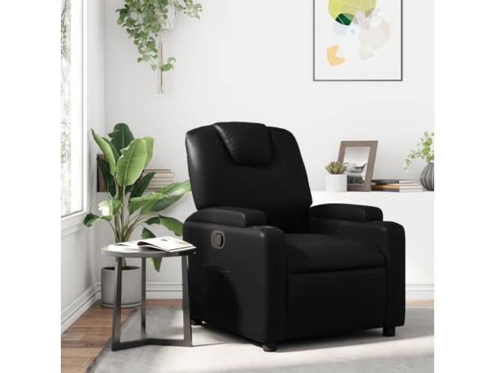 WHOPBXGAD Kunstleder Manuelle Liegefunktion Relaxsessel Schwarz Relaxsessel Kunstleder Schwarz mit Getränkehalter und Seitentasche, manuelle Liegefunktion 135 Grad, bequemer Ruhesessel mit
