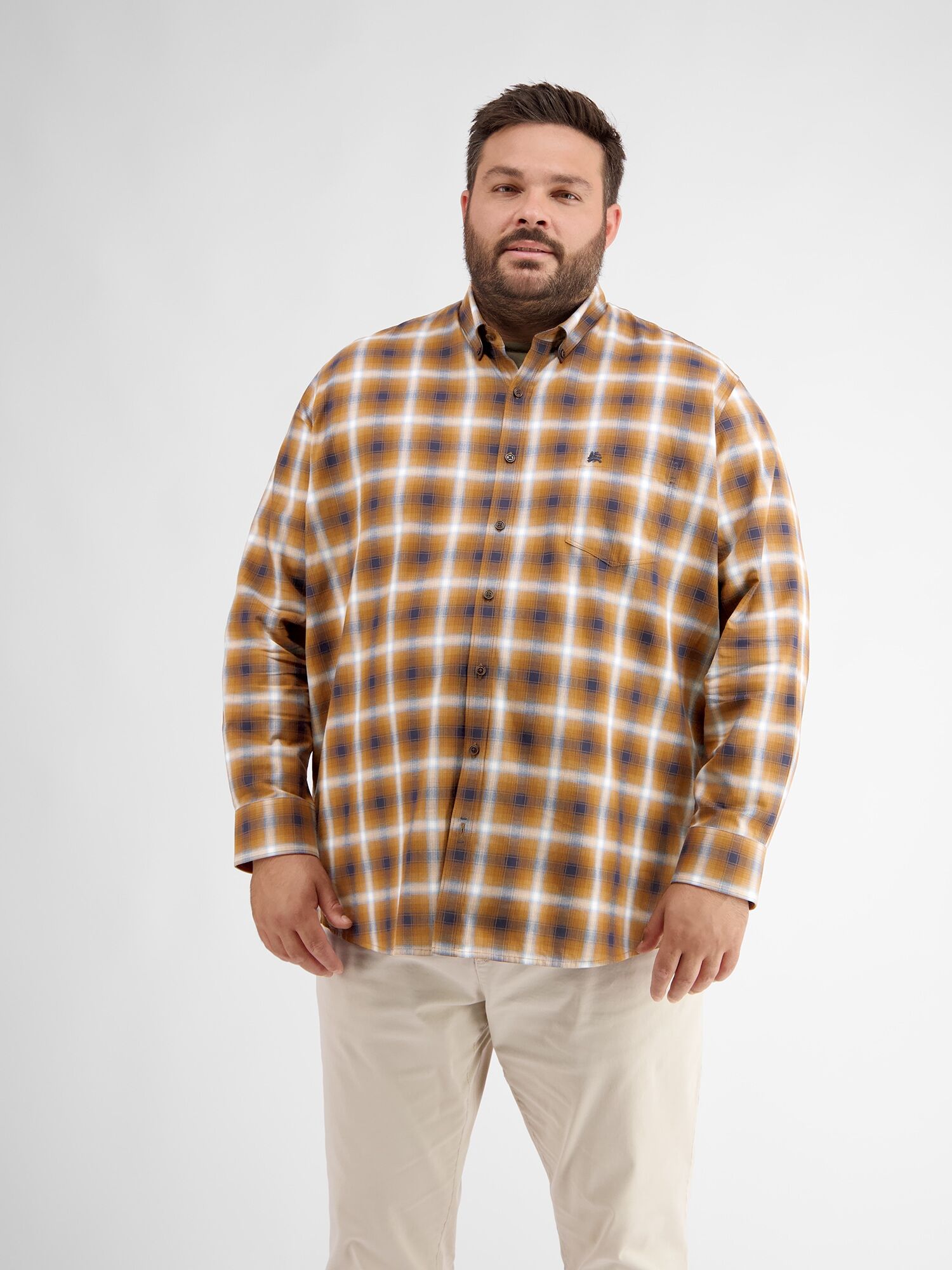 Karohemd LERROS "Karohemd mit Fischgratstruktur", Herren, Gr. 4XL, braun (hazel braun), 100% Baumwolle, sehr weit, Hemden Karohemd hazel braun 4XL
