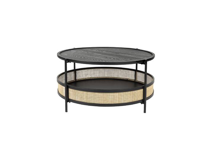 Runder Design Couchtisch „Makoto“ Ø 80 cm Rattan Schwarz / Natural White Label by Bloomingloft