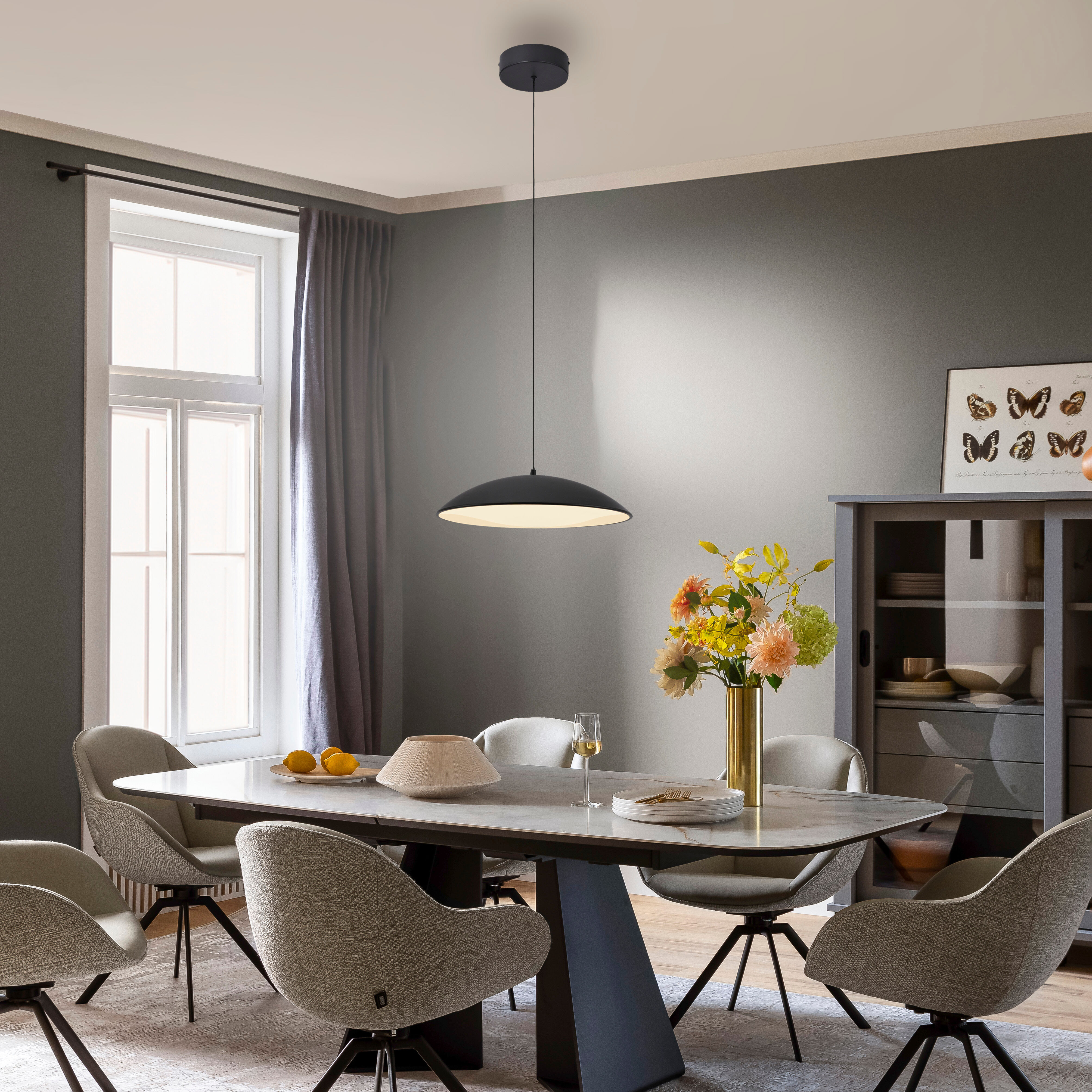 LED Pendelleuchte "LENTE", schwarz, 1, Ø 40cm H: 30cm, 1 Stk., SCHÖNER WOHNEN-KOLLEKTION, Leuchten, SCHÖNER WOHNEN Kollektion, Downlight, LED Pendelleuchte