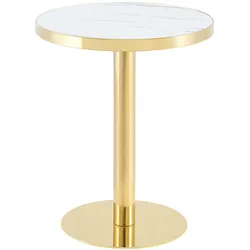 ESSTISCH in marmor-optik und gold, runder edelstahl-sockel und kratzfest