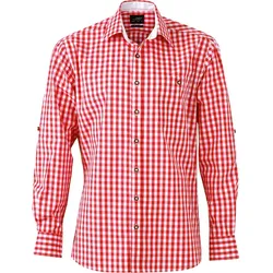 James & Nicholson Herren Popeline Karo Trachten Hemd JN638 red/white XXL