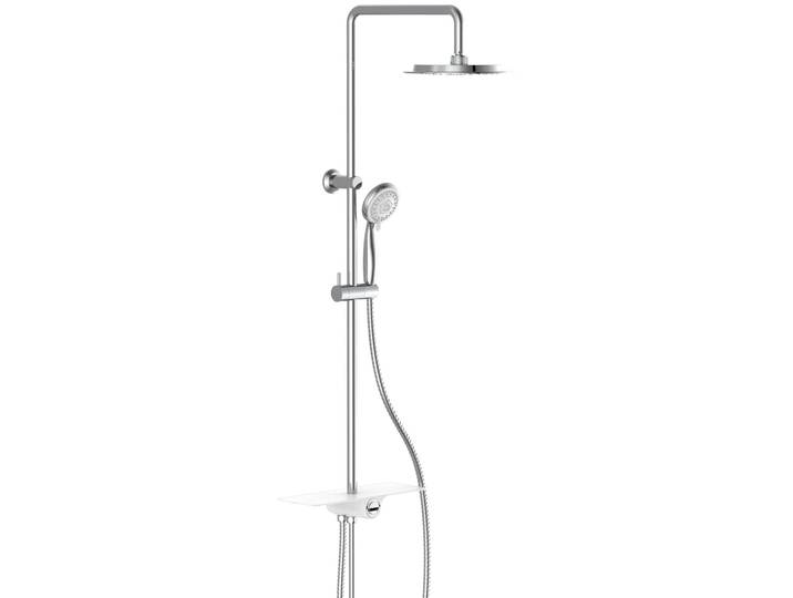 Duschsystem SCHÜTTE Aquastar , weiß (weiß, chromfarben), H:113cm, Brausegarnituren, Duschsystem, Regendusche ohne Armatur, Duschsystem mit Ablage, mit 5 Funktionen