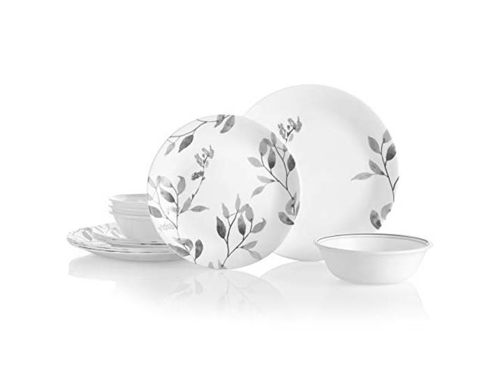 Corelle Boutique Misty Leaves Geschirr-Set, 12-teilig, Service für 4 Personen
