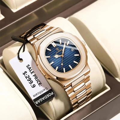 Inspired Finds POEDAGAR Square Stainless Steel Quartz Watch For Men silver Black