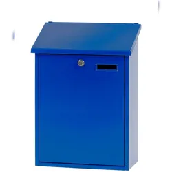 PROREGAL Wandbriefkasten Sebastian mit Schrägdach & Namensschild | HxBxT 44,5x32,5x16cm | Einwurföffnung 30x4cm | Blau