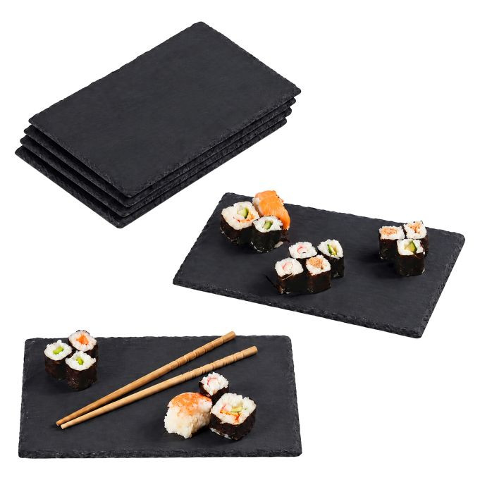 Relaxdays Set van 6 leisteenplaten, antraciet, 20 x 20 cm