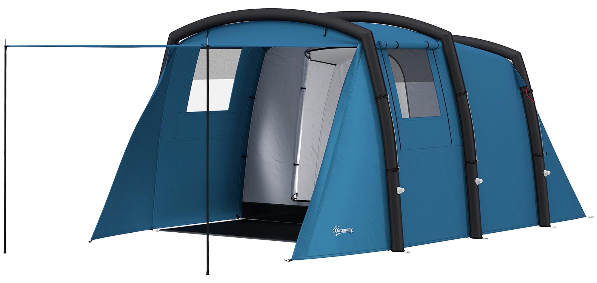 Aufblasbares Campingzelt 3-6 Personen Outdoor Tunnelzelt mit Seitenfenstern Tür Luftträger 4,4 x 2,8 x 1,95 m Blau