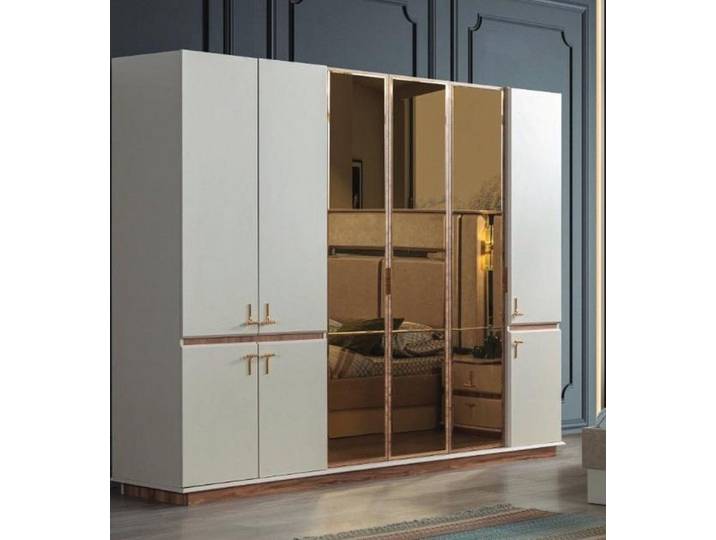 JVmoebel Kleiderschrank Klassischer weißer Holzschrank mit Spiegeln und Einlegeböden (1-St., Kleiderschrank) Made in Europa