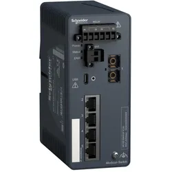 Schneider Electric MCSESM053F1CS0 Modicon Managed Switch, 4 Ports für Kupfer (4TX 10/100 Mbit/s) + 1 für Glasfaser Singlemode (1FX-SM 100 Mbit/s)