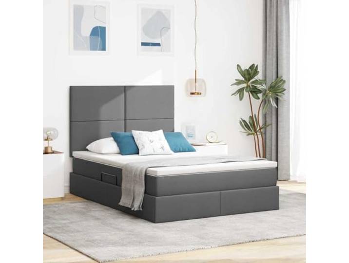 Stauraumbett mit LED Beleuchtung Polsterbezug Metallrahmen Grau 140 x 190 Bett mit Stauraum und LED Dunkelgrau 140x190 cm Polsterbett mit Matratze Metallrahmen Hydraulik RGB Licht USB