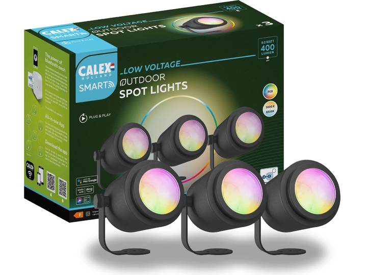Calex Smart Outdoor 24V LED Bodenstrahler, RGB-Farben & kalt- bis warmweiß Licht, dimmbar, wasserdicht, WLAN + Bluetooth Gateway App- & Sprachsteuerung
