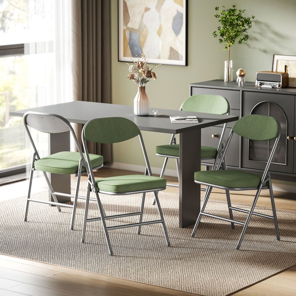 Homcom Lot de 4 chaises pliantes portables en velours côtelé vert Vert 49x82x45cm