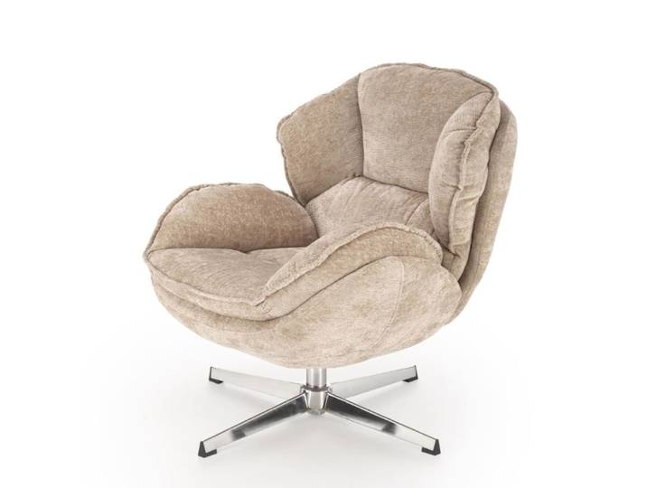 Fauteuil confort en tissu de polyester beige, pivotant 360°