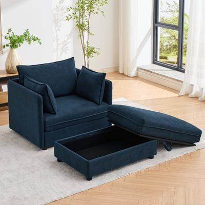 versized Deep Seat Chenille Single Sofa Accent Chair with Matching Storage Ottoman