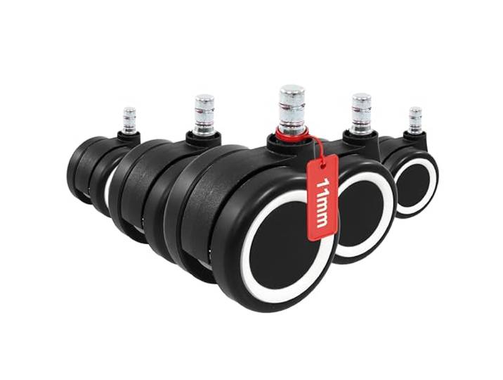 hjh OFFICE 619048 5er Set Hartbodenrollen 11mm / 60mm ROLO Color 60 Schwarz/Weiß Leise Drehstuhlrollen, Rollen für Bürostuhl