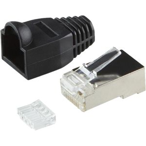 LogiLink Modularstecker MP0022, schwarze Tülle, Cat.6/7, RJ45, AWG24 bis AWG27, geschirmt, zum Crimpen, 100 Stück
