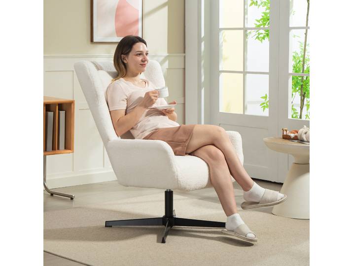 HOMCOM Fauteuil Pivotant Sherpa Crème Cadre Métal