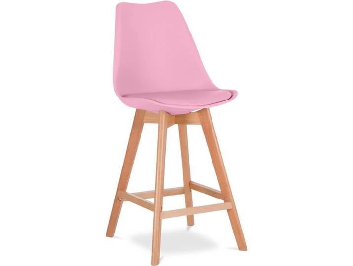 Premium Tabouret de bar Brielle avec coussin de scandinave - Bois Rose pâle