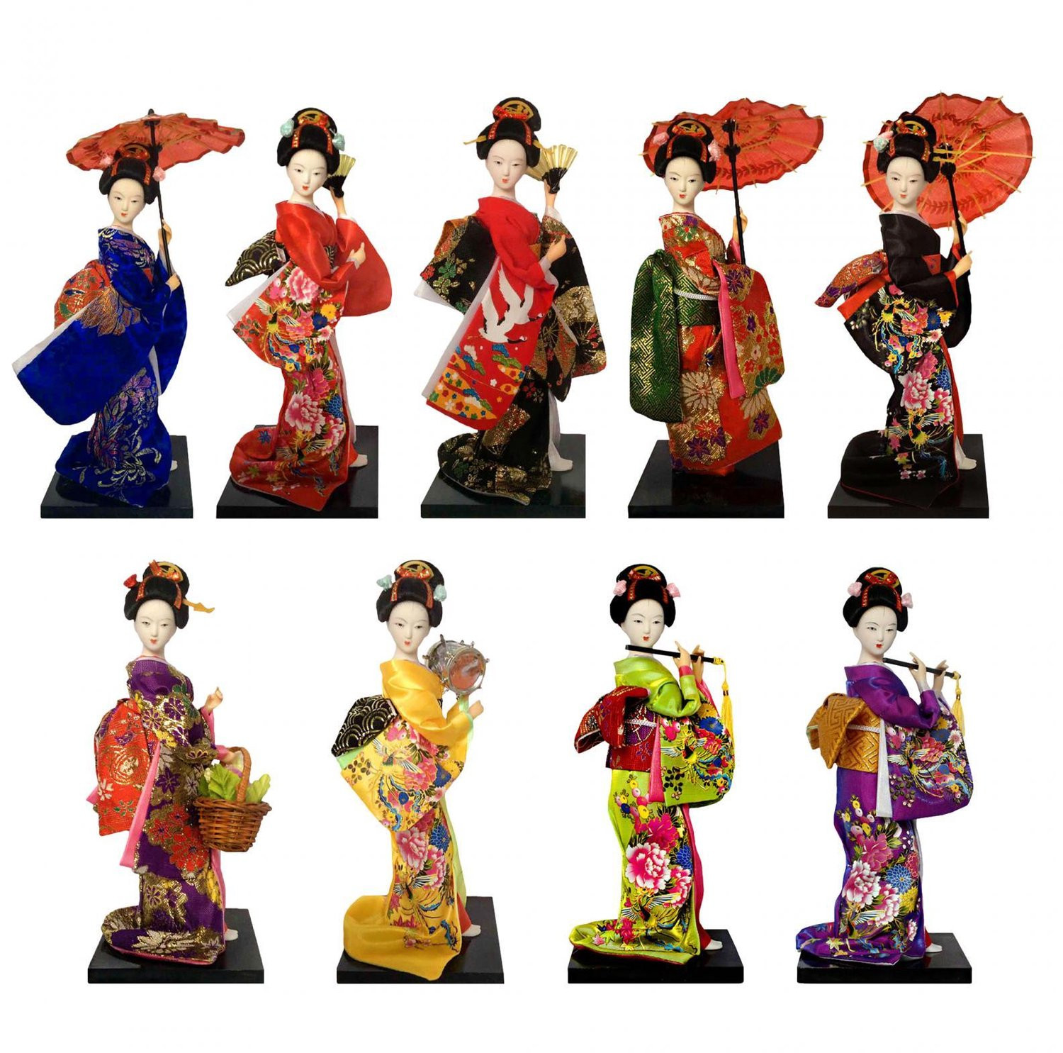 Decoratief Beeld Japanse Geisha Style F - Hoogte: 25 cm - Hars en Doek - Oosterse Woondecoratie - Standbeeld Kimono Pop