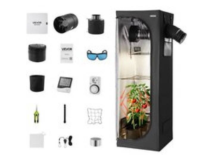 VEVOR Growzelt, 60x60x180 cm, Indoor-Pflanzenzelt mit Vollspektrum-LED-Zuchtlicht & Belüftungssystem, Growbox 600D hochreflektierendes Mylar, Zuchtzelte, Gewächshaus für Blumen & Gemüse