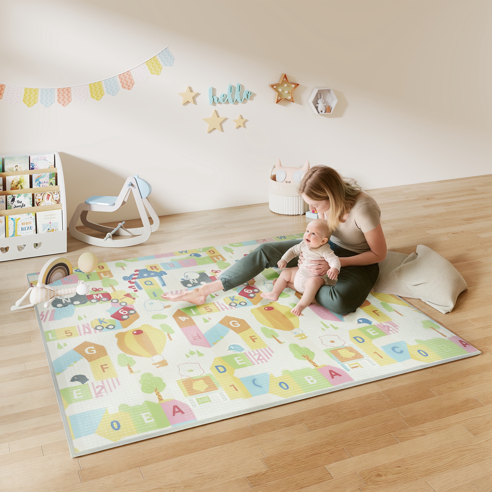 Aiyaplay Tappeto per Bambini con Lettere dell'Alfabeto e Superficie Impermeabile in XPE Multicolore, 194x176.5x1.5 cm   Aosom Italy
