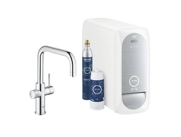 Küchenarmatur GROHE Blue Home U-Auslauf, Starter Kit , grau (chromfarben), B:16,6cm H:37,3cm, Messing, Armaturen, Küchenarmatur