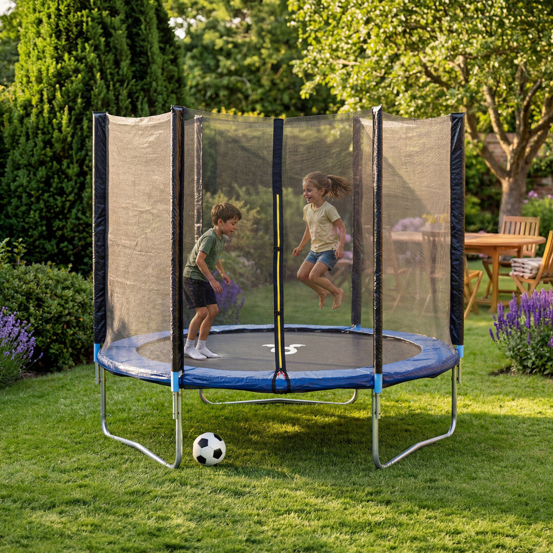 Charles Bentley 244cm Round Backyard Trampoline with Safety Enclosure Black;Blue 200cm H X 244cm W X 244cm D
