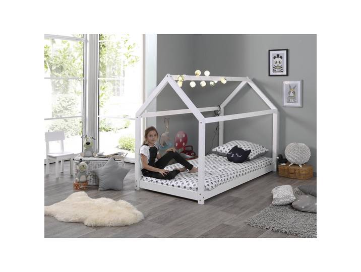 Vipack Hausbett, Weiß, Holz, Kiefer, 90x200 cm, bodentiefer Einstieg, Kinderzimmer & Jugendzimmer, Kindermöbel, Kinderbetten, Hausbetten