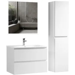 Alpenberger Badezimmermöbel Hochschrank und Badspiegel | Gäste WC Waschbecken mit Unterschrank | Waschtisch mit Waschbeckenunterschrank Badmöbel Set