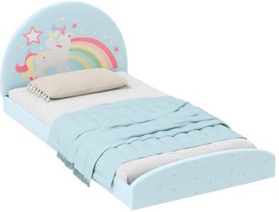 Costway Twin Floor Bed Frame Upholstered Twin Size Kids Floor Bed with 210D Oxford Cloth Floor Mat-Blue