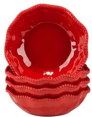 "Certified International Perlette Red 7.5"" Melamine All Purpose Bowls, Set of 4 - 7.5"" Diameter x 2.25"""