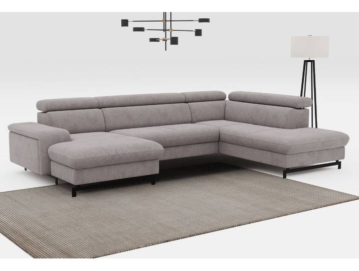 Wohnlandschaft COTTA Emma U-Form, B: 328 cm , grau (stone), B:328cm H:97cm T:215cm, Sofas, Wohnlandschaft, mit Kopfteilverstellung, optional Schlaffunktion & Bettkasten