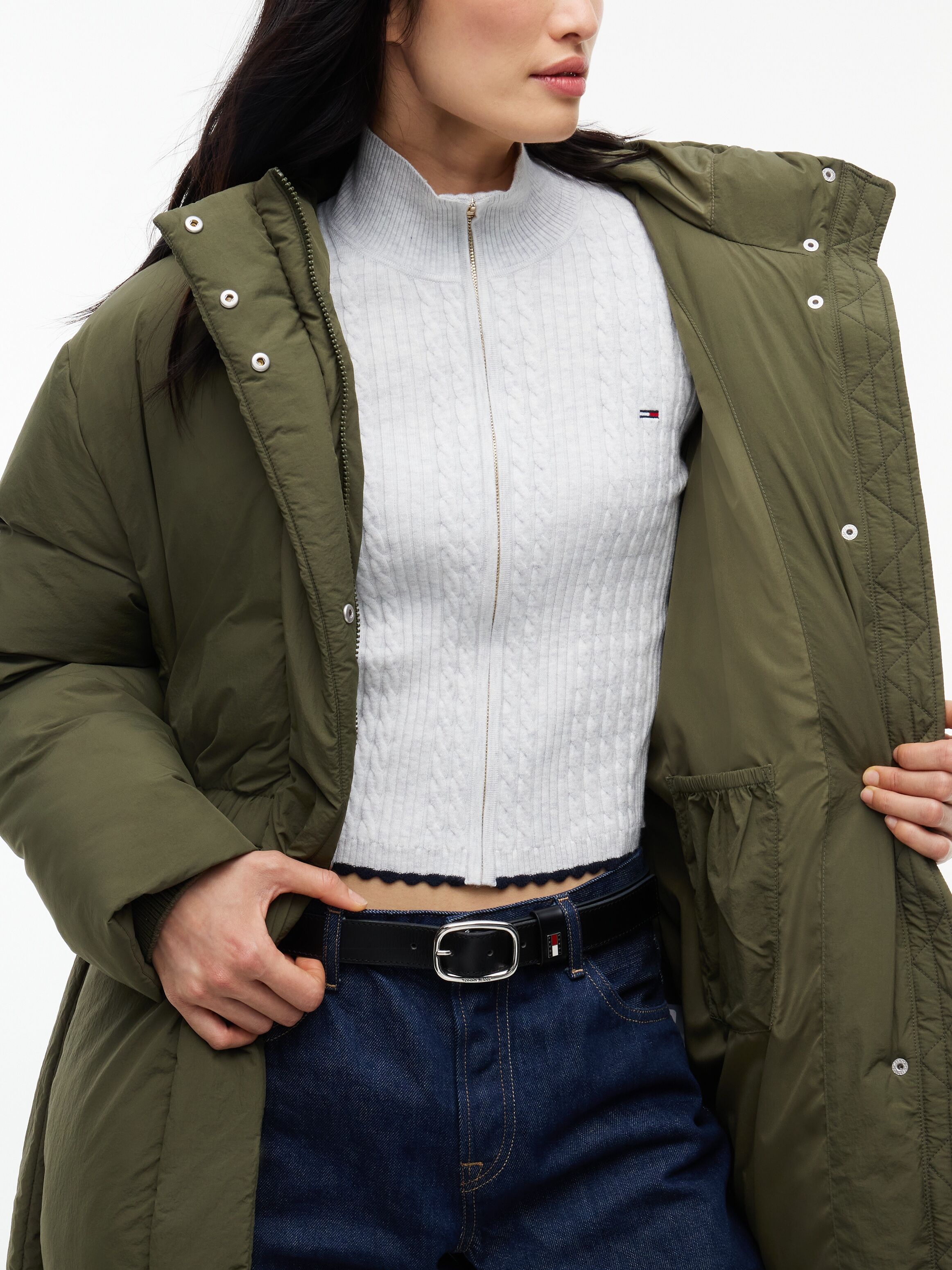 Steppjacke TOMMY JEANS "TJW SMOOTH PADDING PUFFER EXT", Damen, Gr. 3X (54), grün (dunkelgrünery), Web, Obermaterial: 100% Nylon. Futter: 100% Polyester. Füllung: 100% Polyester, unifarben, normal, Bündchen, Jacken Steppjacke, Kunstfaser dunkelgrünery 3X (