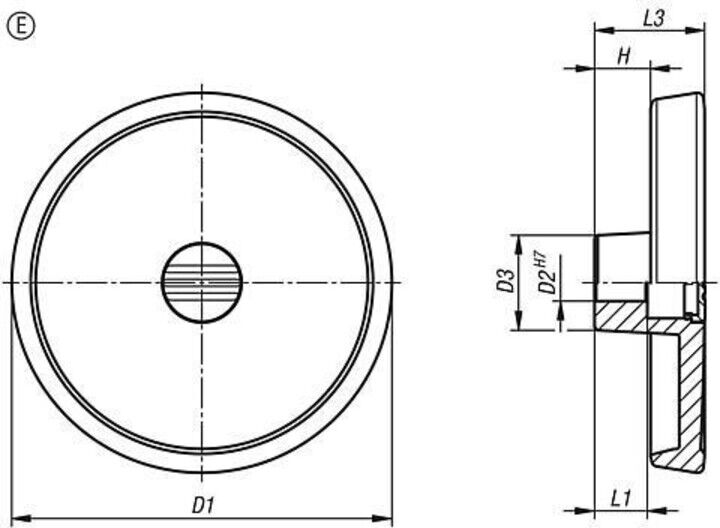 KIPP Handrad D1=125 Form E mit Passbohrung Aluminium Silber pulverbeschichtet (K1520.125122)