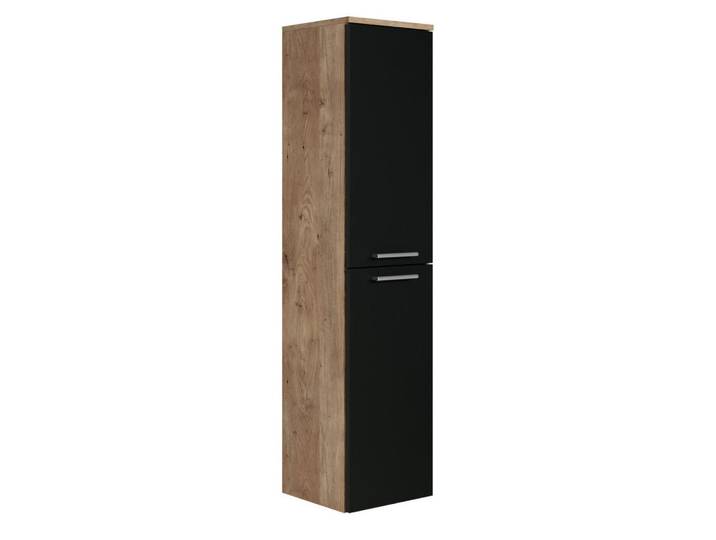 Badplaats Badezimmerschrank Saturnus mit 2 Türen Kastanien Eiche / Schwarz - 35 x 35 x 130 cm, Eichefarben, Schwarz, Holz, Rechteckig, 35x130x35 cm, Badezimmer, Badmöbel, Midischränke