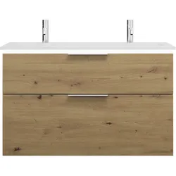 burgbad Eqio Mineralguss-Waschtisch mit 2 Armaturbohrungen, inklusive Waschtischunterschrank mit LED-Beleuchtung, 1020x490x638mm, SHCT102F5662C0001G0146, Farbe: Eiche Dekor Urban / Eiche Dekor Urban,